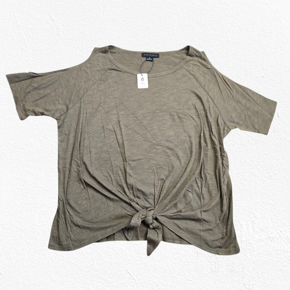 Sanctuary Olive Green Cold Shoulder Bare Tie Tee Classic Causal T-Shirt Size 2X - Picture 1 of 11